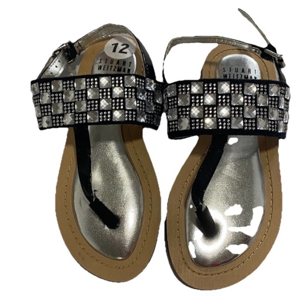 Stuart Weitzman Girls Size 12 Black and Gray Sandals Kids Adjustable Strap New